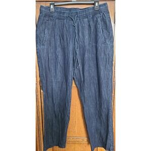 Old Navy Billie Straight High Rise Chambray Pants Dark Rinse Blue Size L